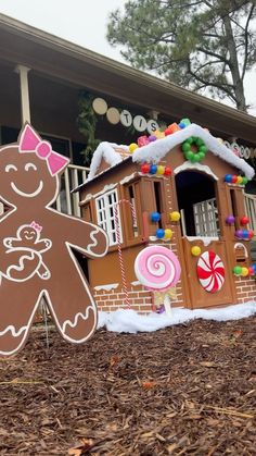 a gingerbread house is decorated with candy and candies for the holiday season,