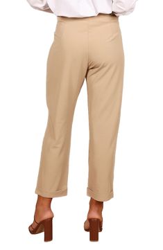 A stretchy, seasonless blend brings casual comfort to high-waisted pants equipped with practical pockets in a straight-leg silhouette. Zip fly with button closure Front slant pockets 80% polyester, 16% rayon, 4% spandex Hand wash, dry flat Imported Business Casual Cropped Pants With Elastic Waistband, Workwear Cropped Leg Capris With Elastic Waistband, Workwear Capris With Elastic Waistband And Cropped Leg, Casual 4-way Stretch Dress Pants For Fall, Tapered Leg Capris With Elastic Waistband For Work, Workwear Capris With Elastic Waistband And Tapered Leg, Chic Solid Color Capris For Workwear, Spring Ankle-length Dress Pants With 4-way Stretch, Relaxed Fit Rolled Hem Pants For Workwear