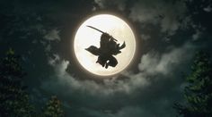 an image of a bird flying in the sky at night with full moon behind it