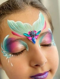 Mermaid Makeup For Kids, Mermaid Face Paint, Neon Unicorn, Glitter Face Paint, Fairy Face Paint, Fancy Dress Costumes Kids, Mermaid Makeup Halloween, Halloween Hair Accessories, Professional Face Paint