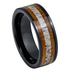 Tungsten Black IP Ring with Whiskey Barrel and Deer Antler Inlay- 8mm Good Whiskey, Engraved Ring, Men's Wedding Ring, Wolfram, Whiskey Barrel, Wood Inlay, Deer Antler, Tungsten Ring, Mens Band