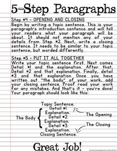 a piece of lined paper with the words 5 - step paragraphs written on it