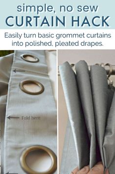 the instructions for how to sew curtains with metal rings on them and an easy way to