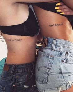 two women with tattoos on their stomachs that say, and beyond to infinfy