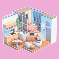 an image of a dollhouse with furniture and accessories in it's interior design