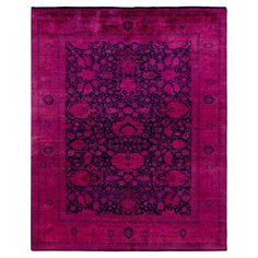 a purple rug with an intricate design on the middle and bottom, surrounded by smaller flowers