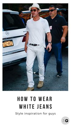 Men In White Jeans, Men’s White Jeans, Mens White Jeans Outfit, White Jeans Outfit Men Street, Men White Jeans Outfit, Denim Style Men, White Blazer Outfit Men, Men White Jeans, White Pants Outfit Men