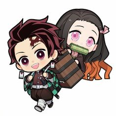 two anime characters with luggage on their backs, one is carrying the other's suitcase