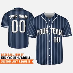 a baseball jersey with the name your team on it and an image of a man in pinstripe