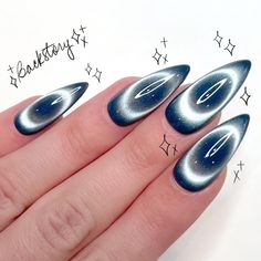 *PLEASE READ BEFORE ORDERING* MADE TO ORDER hand painted press on nails. EACH ORDER INCLUDES -One set of 10 nails -Mini nail file -Cuticle stick -Nail glue -Nail tabs -Alcohol wipes Please refer to the sizing chart and size accurately, we are not responsible for wrong sizes. For sanitary reasons we do not accept refunds or exchanges. Please feel free to contact if you need help with sizing and consider ordering a sizing kit. With all orders being made to order we do not accept cancellations as each is created immediately after the order is received.  With all orders being hand painted they are all unique and they will all vary from the photo in the listing. The look of the nail will also vary depending on lighting and different cameras. Feel free to contact us with custom orders! Please al Glass Blue Nails, Cats Eye Nails Design, Pointy Acrylic Nails, Alcohol Wipes, Glass Cat, Nov 1, Nail Glue, Paint Set