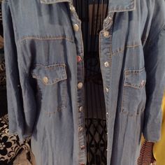 Nwt Escalier Blue Denim Dress Size 2xl. Snap Down Front, With Two Top Snap Deep Pockets. As You Can See In Pics, You Can Also Make Sleeves Shorter By Snapping Them. Blue Chambray Denim Jacket For Summer, Blue Denim Dress, Denim Dress, Blue Denim, Colorful Dresses, Long Sleeve Dress, Womens Dresses, Long Sleeve, Dresses