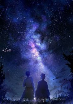 two people looking at the stars in the sky