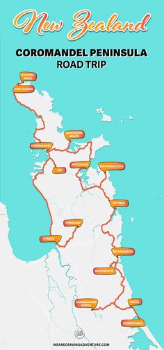 the road map for new zealand and its surrounding towns is shown in this graphic style