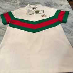 New Authentic Gucci Tennis Dress. This Says Medium, But It Fits Really Loose, So Could Easily Fit Large White Fitted Gucci Dress, White Tennis Dress, Gucci Dresses, Tennis Dress, Green Stripes, Red Green, Red White, Red And White, Tennis