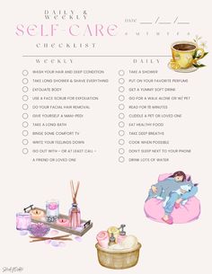 Editable self-care checklist template from Shaydah Co. Self Care Checklist For Women, Cold Showers, Self Care Checklist, Self Care Bullet Journal, Checklist Template, Body Exfoliator, Deep Conditioner, Take A Shower, Self Care Activities