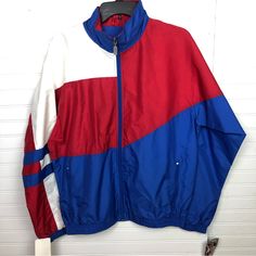 Red White And Blue Colorblock Nylon Jacket. Water And Wind Resistant. Vintage Perfection! New With Tags. Size S Measures Approx 24” Armpit To Armpit, 26” Length. Mgb Sporty Red Patchwork Outerwear, Sporty Red Outerwear With Patchwork, Red Color Block Outerwear For Outdoor, Spring Nylon Color Block Outerwear, Red Color Block Track Jacket For Streetwear, Red Color Block Outerwear For Streetwear, Red Nylon Outerwear For Spring, Patchwork Nylon Windbreaker For Spring, Red Nylon Windbreaker For Spring