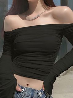 ⚡Buy 2024 Long-Sleeve Off-Shoulder Ruched Top Black L under $18.00 in Tops&Tees at AnotherChill.com Online. Style: Casual, Street, Y2K, Sweet, Sexy. Fabric Content: Polyester, Spandex. Fit Type: Slim Fit. Neckline: Off the Shoulder. Sleeve Length: Long Sleeve. : Embrace effortless chic with our Off-Shoulder Ruched Top. This versatile piece features a wide off-shoulder neckline and a flattering ruched design. Perfect for a casual day out or a night on the town. Available in multiple colors.. ✓202 Elegant Streetwear, Off Shoulder T Shirt, Flare Long Sleeve, Crop T Shirt, Top Streetwear, Cropped Tops, Bodycon Fashion, Mesh Long Sleeve, Solid Clothes