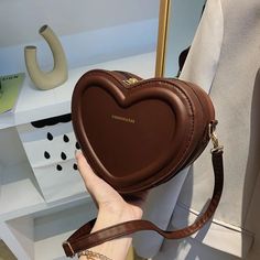 Beautiful Cute Shoulder Bags Essential Fashion Pieces, Heart Shaped Bag, Leather Shoulder Bags, Trendy Shoulder Bag, Novelty Bags, Patchwork Jeans, Crossbody Bags For Women, Heart Bag, Coffee Colour