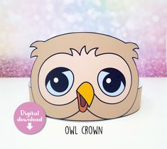 an owl paper crown with the words digital downloaded on it's front and side