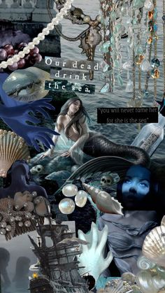 a collage of mermaids and seashells with text that reads, i'm already drinking like tea