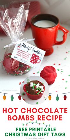 Christmas Chocolate Candy, Recipe Gift, Diy Hot Chocolate, Hot Chocolate Cocoa, Hot Chocolate Gifts, Holiday Sprinkles, Bombe Recipe, Christmas Hot Chocolate, Printable Gift Tags