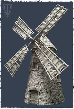 a white model of a windmill on a blue background