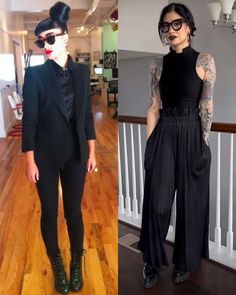 25 Goth Style Outfits to Completely Master Gothic Fashion Punk Work Outfits Women, Modern Romantic Gothic Fashion, Petite Hourglass Fashion, Goth Bussines Outfit, Punk Gothic Outfits, Tomboy Business Attire, Goth Old Money Aesthetic, Goth Cocktail Outfit, Fashion Gothic Modern