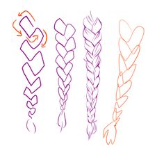 three different types of braids are shown in this drawing lesson, which shows how to draw