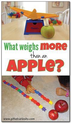 an advertisement for apple toys with the words what weighs more than an apple?