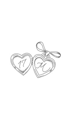 two heart shaped lockes tied together with a ribbon on the end, one has a monogram