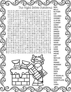 a printable word search page for the night before christmas, with an image of a man