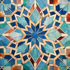 a blue and brown tile with an intricate design on the bottom half, in different colors