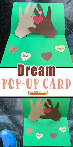 handprinted paper with the words dream pop up card