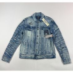 Jordan Craig Legacy Edition Super Stretch Men's Blue Faded Distressed Raw Denim Jean Trucker Jacket. - Msrp $100.00 - Style # 91409 - Button Front Closure - 2 Flap Pockets On Chest - 2 Hand Pockets - Slight Stretch Denim - Factory Distressed 99% Cotton / 1% Spandex Brand New With Original Tags. Men's Size Large. Measurements: Pit To Pit- 21" Length- 26" Shoulders- 17" Shoulder To Cuff- 25.5" 100% Genuine Us Seller & Family-Owned Business Fitted Distressed Dark Wash Outerwear, Urban Ripped Denim Outerwear, Urban Distressed Fitted Outerwear, Casual Ripped Fitted Denim Jacket, Casual Fitted Ripped Outerwear, Casual Fitted Ripped Denim Jacket, Fitted Distressed Blue Outerwear, Urban Ripped Cotton Outerwear, Fitted Distressed Denim Blue Outerwear