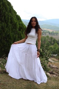 All items are shipped to Thailand Post . Free upgrade to D.H.L Express when you but 2 or more. The USA only. Please leave a phone number with orders . US sizing fits XS - XL please check the sizes in inches in the description. This lovely Boho long skirt is made from 100% cotton soft and very comfortable .The skirt is in three tiers , full elastic waist band and half lined A great piece to wear with a tight or cropped top . Its is very comfy to wear and easy to care for just wash cold cycle hang Jean Dress Outfits, Fall Skirt Outfit, Anushka Pics, Long Boho Skirt, Boho Style Skirts, Full Length Dresses, Skirts Wrap, Long Flowy Skirt, Modest Skirt