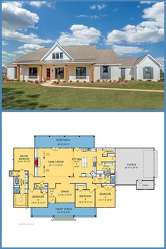 This charming 4-bedroom, 1-story country house features a spacious back covered porch, perfect for outdoor relaxation. With an open layout and cozy design, it’s ideal for family living in a peaceful country setting. Explore the floor plan for your dream home!