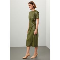 Green faux leather (92% Polyester, 8% Polyurethane). Sheath. Short sleeves. Crewneck. Back zipper closure. 48" from shoulder to hemline. Imported. Chic Spring Midi Dress With Zipper Closure, Chic Leather Midi Dress For Workwear, Spring Leather Midi Dress, Chic Faux Leather Office Dress, Rent The Runway, Closet Designs, Faux Leather, Short Sleeves, Crew Neck