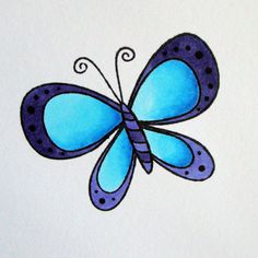 a drawing of a blue and black butterfly