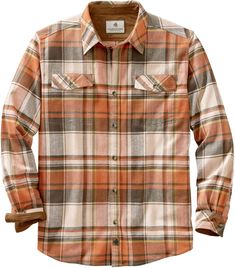 The Men's Legendary Flannel Shirt is the ultimate shirt for all your indoor and outdoor activities. We engineered it with the same relaxed fit as our other shirts  then raised the back yoke and added stretch to achieve a custom fit that gives you full range of motion without any tugging or pulling... even at full draw! Additional features include convertible pocket flaps that can be buttoned or tucked in  and super soft suede knit lined collar and cuffs. If you like our Buck Camp Flannel Shirt Hooded Flannel, Mens Flannel Shirt, Mode Casual, Mens Flannel, Long Sleeve Tops Casual, Hunting Clothes, Long Sleeve Flannel, Hard Working, Plaid Flannel Shirt