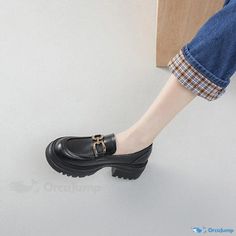 Orcajump - Glossy Black Vintage Leather Loafers with Thick Sole & Soft Bottom Black Platform Loafers With Metal Feet And Round Toe, Synthetic Closed Toe Platform Loafers, Black Platform Loafers With Metal Feet, Black Closed Toe Platform Loafers With Metal Feet, Casual Platform Loafers With Metal Feet, Casual Closed Toe Platform Loafers With Metal Feet, Platform Closed Toe Synthetic Loafers, Platform Synthetic Closed Toe Loafers, Office Leather Shoes With Metal Feet And Round Toe