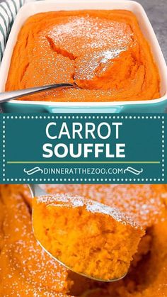 carrot souffle in a white dish with a spoon