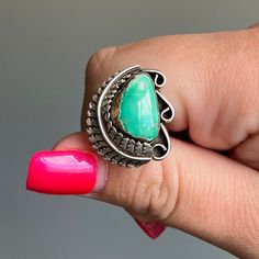 This ring was handcrafted - Variscite stone set in sterling silver *Size 5 Message me with any questions! Unique Green Polished Turquoise Ring, Unique Green Turquoise Ring With Polished Finish, Vintage Sterling Silver Turquoise Ring With Polished Finish, Southwestern Sterling Silver Ring With Large Stone, Southwestern Sterling Silver Rings With Large Stone, Sterling Silver Ring With Large Green Stone, Artisan Sterling Silver Ring With Large Stone, Sterling Silver Rings With Large Green Stone, Southwestern Sterling Silver Cabochon Rings