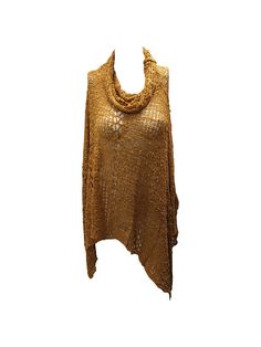 Material: Polyamide 30% - Acrylic 70% Free Size Fits up to 28  Bust: 54'' Approx Length: 25'' Approx     Colour:Gold - Vintage Cowl Neck Poncho  - Plus Size -Handmade  - Delicate crochet knit work -Asymmetric hemline  - Pullover Shawl - Lightweight knit Poncho - Perfect for all season   Wide range of colours available - check our shop  https://www.etsy.com/uk/shop/MemsaabLondon?ref=seller-platform-mcnav&section_id=20480495  BLACK CORAL GOLD IVORY JADE KHAKI LIGHT GREY LATTE LIME PETROL BLUE PURP Fall Layering Crochet Top, Bohemian Long Sleeve Gold Top, Bohemian Gold Long Sleeve Top, Gold Long Sleeve Bohemian Top, Gold Knit Sweater For Winter, Gold Knit Winter Sweater, Cowl Neck Poncho, Delicate Crochet, Plus Size Boho