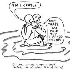 a cartoon drawing of a man in the water holding a sign that says, i know crazy is not a good idea for me