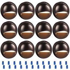 12 pack of led outdoor wall lights in bronze finish with blue plastic caps and screws