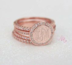 This beautiful ring is Rose Gold platted with (925) Sterling Silver. This rings includes (1) engraved ring and (3) matching bands. Our rings are high quality and one of a kind! Runs true to U.S sizes. Monogram Rings, Monogram Ring Gold, Black Diamond Necklace, Stackable Rings Silver, Monogram Ring, Cubic Zirconia Jewelry, Cubic Zirconia Rings, Cz Ring, Rose Gold Jewelry