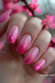 pink-ombre-nails-7 Ombré Pink Nails, Pink Ombre Nails Glitter, Summer Ombre Nails, Magenta Nails, Character Nails, Black Ombre Nails, Barbie Pink Nails, New Year Nails, Pink Nail Art Designs