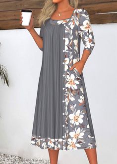 Summer Dresses With Buttons And Asymmetrical Hem, Casual Dress With Asymmetrical Hem And Buttons, Casual Dress With Buttons And Asymmetrical Hem, Casual Gray Dress With Asymmetrical Hem, Spring Dresses With Asymmetrical Hem And Buttons, Casual Gray Patchwork Dress, Patchwork Shift Midi Dress, Casual Gray Dresses With Buttons, Casual Gray Dress With Buttons