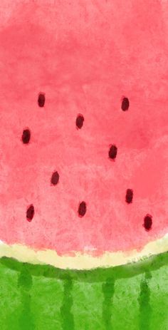 a piece of watermelon sitting on top of a green surface with black dots