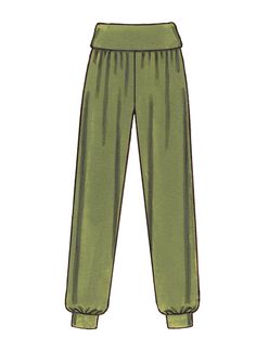 a drawing of a pair of green pants with pleaed hems on the bottom